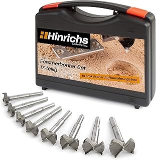 Hinrichs Forstner Bits Set 17 Pieces in plastic case - Forstner Drill Bit Set 15mm to 40mm - Wood drills - Forstner - Forstner Bit Set - Hinge Cutter - Hole Drill Bit - Wood Drills Bits Set