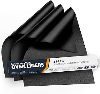 Extra Large Oven Liners for Bottom of Oven (3 Pack) - Universal Non-Stick Liner for Fan Assisted Cooking, 58.4 x 41.3 cm Kitchen Essentials, Protector Sheets, Save Time & Clean Easily (Black)