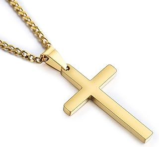 ITESSY Cross Necklace for Men Women, 316L Stainless Steel Simple Cross Pendant Necklace Silver/Gold/Black Chain-55+5CM, Christmas Birthady Gifts