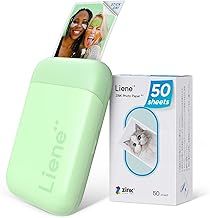 Liene Photo Printer, 2x3” Mini Portable Photo Printer Bundle w/ 50 Zink Adhesive Sheets, Bluetooth 5.0, Compatible w/iOS & Android, Small Color Mono Instant Picture Printer for Smartphone