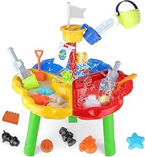 deAO 40 Pieces Sand and Water Outdoor Activity Table Play Set for Children with Water Blaster and Assorted Accessories Included