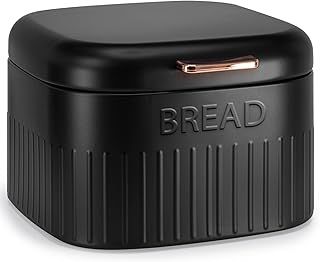 EHC Large Metal Bread Box Bin, Kitchen Storage Box For Countertop With Hinged Lid, Black