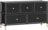 HOMCOM Chest of Drawers, 5 Drawer Fabric Dresser with PU Leather Surface, Steel Frame, Storage Organizer Unit for Bedroom, Living Room, Hallway, Closet, Easy to Assemble, Black