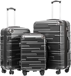 COOLIFE Hard Shell Suitcase with TSA Lock and 4 Spinner Wheels Lightweight Durable (Grey, 3 Pcs Set)