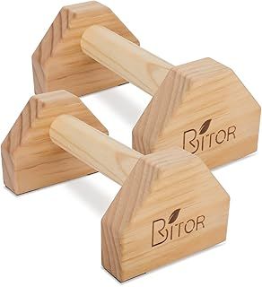 BRITOR Wooden Parallettes Gravity Fitness, Mini Handle Pumps, Push Ups for Fitness, Gymnastics, Aerobics, Bodybuilding-Non-slip and Durable