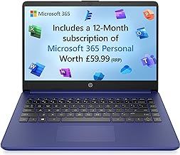 HP Stream 14" Laptop , Intel N4120 Processor , 4 GB RAM , 128 GB SSD , Intel UHD Graphics , HD Display , Dual Speakers , Microsoft 365 Personal 12 month included , Win 11 , Indigo Blue , 14s-dq0033sa