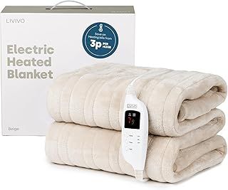 LIVIVO Electric Heated Throw Blanket, Machine Washable Ultra Soft Fleece Overblanket 160 x 120cm with 9 Heat Settings, Timer and Safety Cut Off (CREAM)