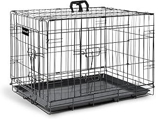 Furdreams 24-Inch Dog Cage Crate – Heavy Duty Black Metal Folding Crate with 2 Doors (Front & Side), Chew-Resistant Plastic Base Tray, and Carrier Handle – Ideal for Puppy Training (60 x 45 x 50cm)