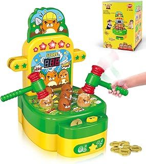 Whack Game Toy with Mole,Mini Electronic Arcade Pounding Bench Coin game with 2 Hammers Toy,Interactive Educational Developmental Game for Toddlers Kids Girls and Boys Age 3 4 5 6 Years Old