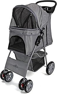 Pet Stroller Foldable with Swivel Wheels 15 kg Carrying Capacity (Grey)