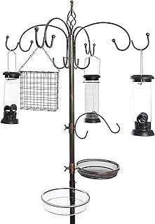 Bronze Effect Garden Ultimate Wild Bird Metal Feeding Station Complete With 4 Black Bird Seed and Peanut Suet Feeders Micro Mesh Dish and Water Bathing Bowl