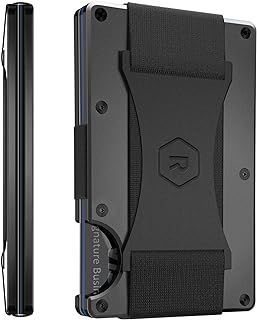 The Ridge Minimalist Slim Wallet for Men - RFID Blocking Front Pocket Credit Card Holder - Aluminum Metal Small Mens Wallets with Cash Strap (Hex Ridge, Alpine Navy)