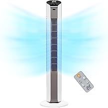 NETTA Tower Fan with Remote Control, 32 Inch Oscillating, 3 Speed Settings With 7 Hours Timer, Bladeless Floor Fan for Bedroom Living Rooms Kitchen Home Office - White [Energy Class A+++]