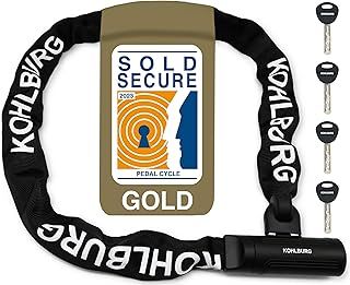 Security Chain Lock Sold Secure Gold - 4ft / 120cm Extra-Long Bicycle Lock - high Security Standard - Heavy Duty Lock 0.33" Strong - Secure Bike Chain Lock for e-Bike Bicycle Motorbike