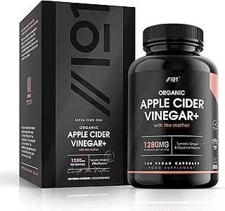 Organic Apple Cider Vinegar 1280mg - with Turmeric, Ginger & Cayenne Pepper - Raw Unfiltered with The Mother, Keto Diet, 60 Vegan Capsules