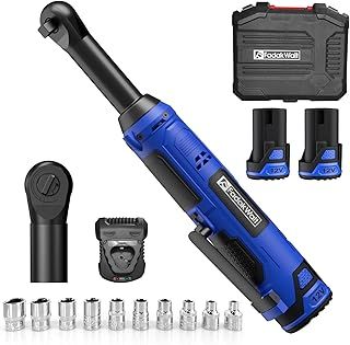 12V Extended Cordless Ratchet Wrench, 3/8” Inch Electric Extended Ratchet Wrench Kit,40 Ft-lbs (50N.m) 300RPM Power Tool with 2×2.0Ah Batteries and Charger