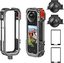 Aluminum Frame Cage Kit for Insta 360 X4, Metal Multifunction Utility Frame Case for Insta 360 X4 Accessories Kit, Silicone Lens Guard Cap