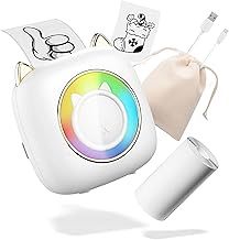 Mini Printer Label Maker with LED Light,Sticker Maker Compatible with iOS & Android,Thermal Printer for Study Notes, Stickers, Photos, DIY, for Christmas, Birthday, White