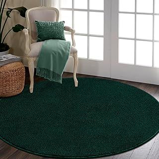 Round Rug, Area Rugs Living Room Soft Microfiber Washable Rugs for Bedroom, Modern Carpet Fluffy Shaggy Green Rug, 120cm