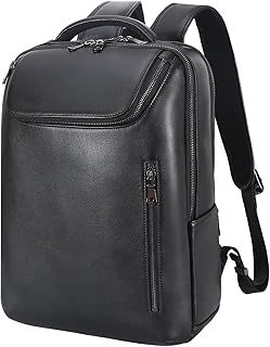 TIDING Leather Laptop Backpack Business 15,6 inch Travel Back Pack Bags Mens Womens Rucksack Daypack for Work Office, Black