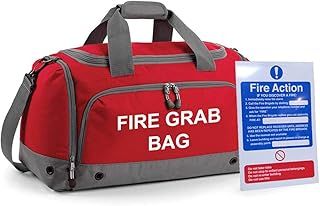 School Evacuation Fire Grab Bag & Fire Action Safety Sign Set - Printed Red Emergency Kit & Documents 30 Litre Holdall Bag with Safety Sign