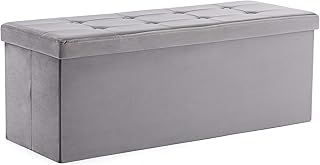 Ottoman Storage Box, Foldable Footstool with Lid and 151L Capacity, Velvet Blanket Box Chest Ideal for Bedroom Bench, Living Room, 110x40x40 cm(Extra-Large,Grey)