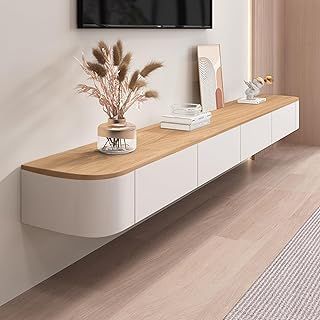 LIUJHGH Floating TV Stand, Wall Mounted TV Shelves with Doors, Media Console, Large Storage TV Cabinet Contemporary Farmhouse TV Stand(Wood,120CM)