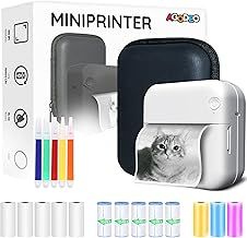 Portable Mini Printer for iPhone - Mini Thermal Printer - Incl 1 Case + 13 Rolls of Paper (Sticker, Normal & Color) + 5 Pens - Inkless Sticker Printer