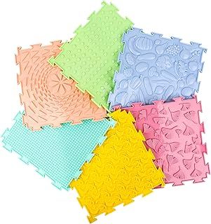 6pcs Sensory Floor Mats, Colorful Massage Sensory Mats Funny Rainbow Set of Textured Sensory Floor Tiles with Assorted Patterns, Sensory Play Mats for Floor, Kids Baby Game Mat