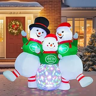 Wothfav 6.5FT Christmas Inflatable Outdoor Decorations, Snowmen Family Blow Up Yard Decoration with Built-in Colorful LED Lights for Holiday Lawn Garden Party Decor