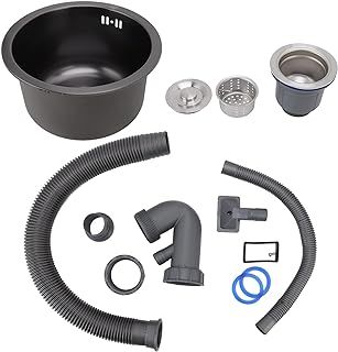 Bar Sink, Round Kitchen Sink Dual Mount Design High Capacity Plastic for Home(Nano Black Diamond)