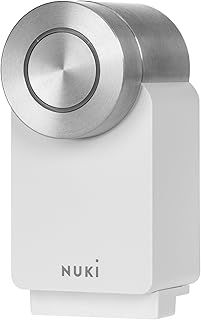 Nuki Smart Lock Pro (4th generation), smart door lock with Wi-Fi and Matter for remote access, electronic door lock turns your smartphone into a key, with Power Pack, for Euro Profile Cylinder, white