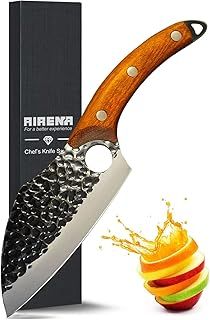 AIRENA Handmade Forged Kitchen Knives, Chefs Knife Set, High Carbon Steel Cook Knife - Full Tang Structure Wood Handle with Thickened Leather Sheath for Home, Camping, BBQ, Gift Box