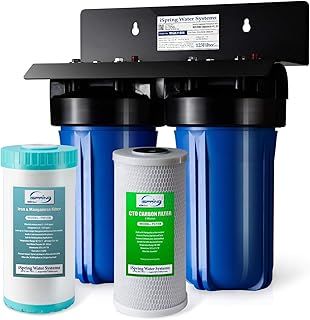 iSpring WGB21BM 2-Stage Whole House Water Filtration System with 10"x 4.5" Big Blue Carbon Block and Iron & Manganese Reducing Filters, 1" Ports