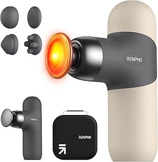 RENPHO Mini Massage Gun with Heat, Portable Fashion Deep Tissue Percussion Massager, Color Silicone Sleeves with Carry Case, 4 Intensities, 4 Heads, for Home Office Workout, Mother's Day Gifts