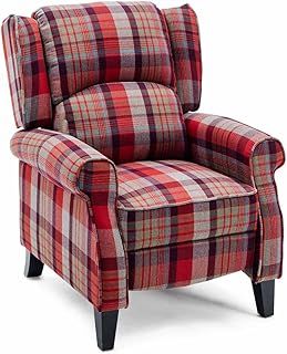 EATON WING BACK FIRESIDE CHECK FABRIC RECLINER ARMCHAIR SOFA CHAIR RECLINING CINEMA (Red)