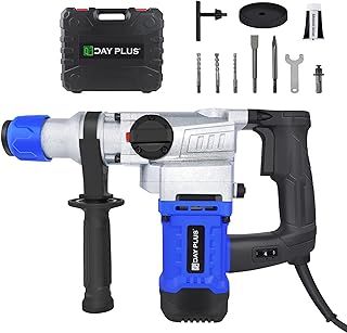 SDS-Plus Rotary Hammer Drill, Corded Drills, Heavy Duty Chipping Hammers w/Vibration Control & Safety Clutch, Electric Demolition Hammers Variable Speed-Including 3 Drill & Case