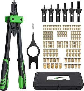 eSynic Heavy Duty Rivet Nut Gun Rivnut Tool 14 Inch Rivnut Tool Kit Pop Rivet Nut Tool Set Double Hands Riveter Nut Gun with 150pcs Nuts Include M3/4/5/6/8/10 Rivet Nut Tools to Make Your Work Easier