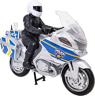 Teamsterz Mighty Machines Medium Police Bike | Includes Police Officer Figure | Bike With Lights & Sounds | Emergency Service Motorbike Toy | Kids' Play Figures And Vehicles Toy Car Set | 3+