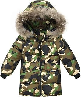 lKids Boy's Winter Coat Padded Parka Jacket Thicken Long Puffer Jackets Coats Faux Fur Hooded Winter Down Windbreaker Snow Jacket Warm Windproof Outwear with Zipper and Pocket for 2-9T