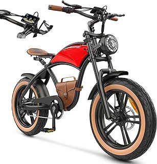 Ebikes for Adults,13Ah Battery 40-70Km Range,Hidoes B10 Fat Tire Electric Bike for Adults Up to 25Km/h, 60N·M Motor Electric Bicycle Retro E Bike,with Leather Bags,20" Offroad Tire