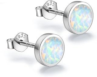 White Gold Plated Sterling Silver Opal Stud Earrings 3mm-8mm Options, Simulated Opal Ball Studs Hypoallergenic Jewellery