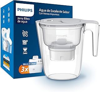 Philips Water Filter Jug +3 Taste+ Replacement Filter Cartridges, Fast flow, White, 2.6 litres, Electronic timer