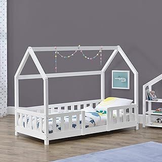 [en.casa] Children's bed Sisimiut House bed 70 x 140 cm with fall-out protection Slatted frame Pine White