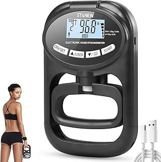 Stanew Electronic Hand Grip Dynamometer, 264 lb/120 Kg Electronic Grip Strength Tester, Adjustable Training Gauge, Hand Grip Strength Tester for Sport Home School Use