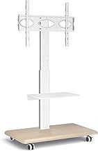 RFIVER White Mobile Swivel TV Stand on Wheels for Most Flat Curved 26-65 inch TVs Tall Rolling TV Trolley with Wooden Base Easy Assembly Max VESA 400x400 mm