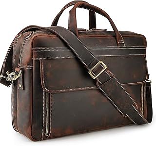 TIDING Mens Leather Briefcase 15.6" - 17" Laptop Work Bag Business Travel Computer Case Vintage Office Messenger Shoulder Bags, Brown