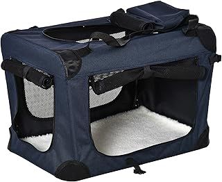 PawHut Foldable Pet Carrier for Small and Miniature Dogs, Portable Cat Carrier Soft Side Pet Travel Crate with Removable Mat, Storage Bags, Breathable Mesh 60 x 41.5 x 41cm - Dark Blue