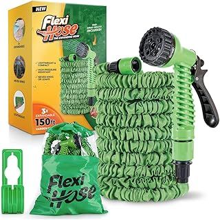 Expandable Garden Hose - 150FT Heavy Duty Water Hose, Retractable Hose with 3/4-Inch Solid Brass Fittings - Expandable Hose Design & Spray Nozzle Included - Black, 45 Metres