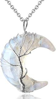 XIANNVXI Crystal Necklace for Women Crescent Moon Necklace Goth Necklace Gothic Gifts Witchy Gifts Healing Crystal Pendant Tree of Life Necklace Jewellery for Women